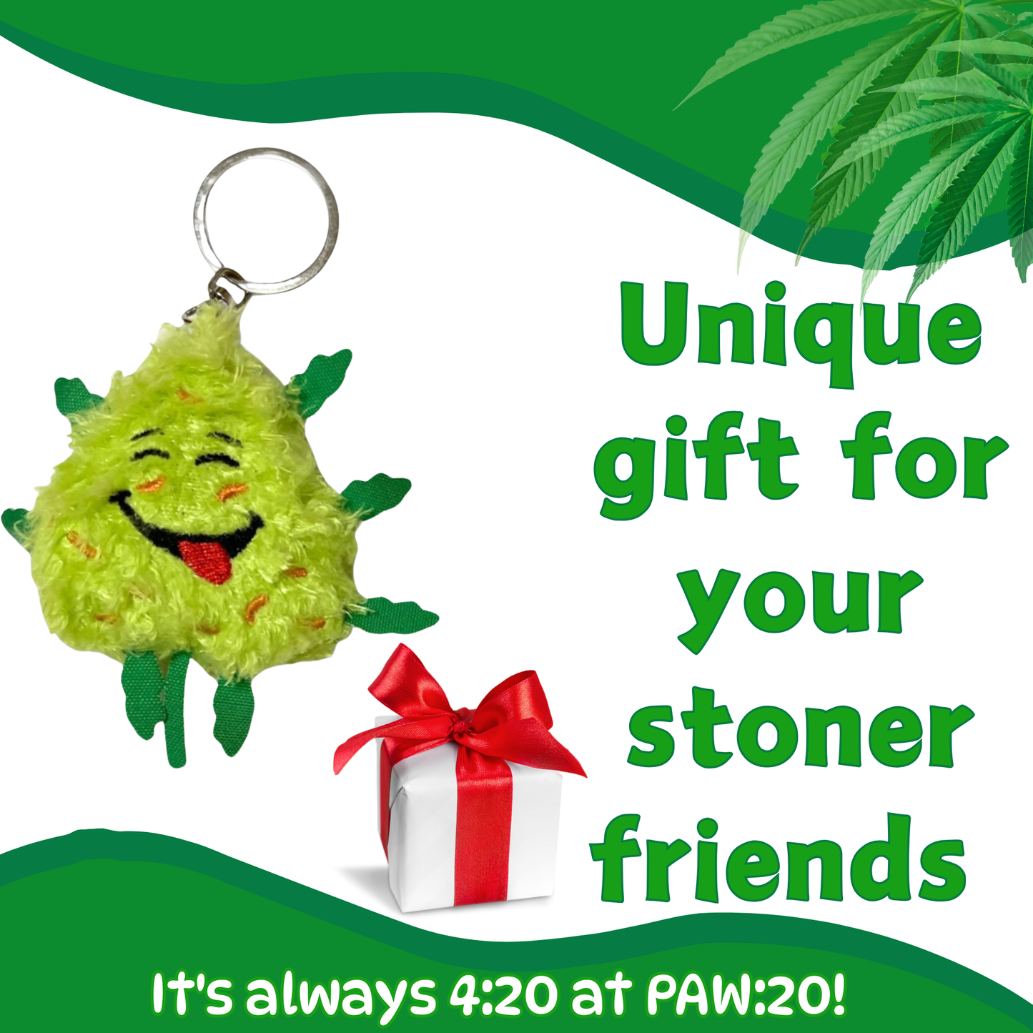 Bud the Weed Nug Keychain - Stuffed Parody Pot Nug - 2"