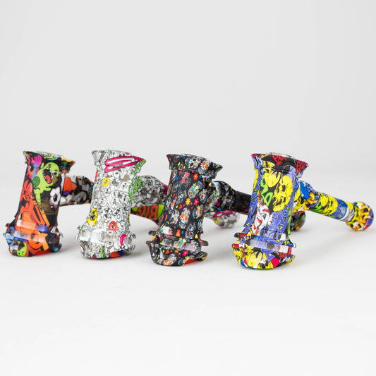 Art Silicone 7" Hammer Bubbler with Glass Bowl, Dabber and Wax Container [PIP121]