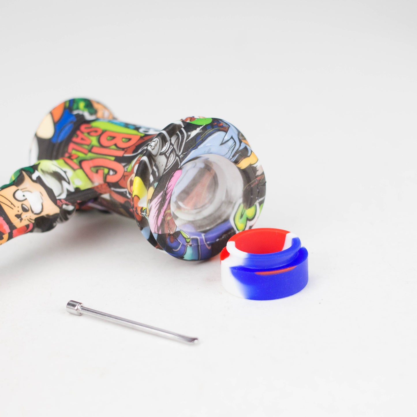 Art Silicone 7" Hammer Bubbler with Glass Bowl, Dabber and Wax Container [PIP121]