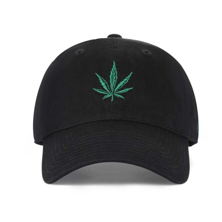 Low-Crown 6-Panel Embroidered Leaf Cap-Black