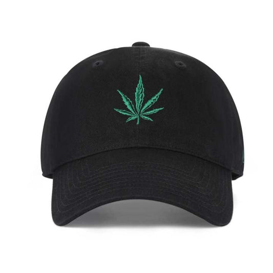 Low-Crown 6-Panel Embroidered Leaf Cap-Black