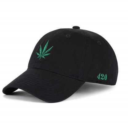 Low-Crown 6-Panel Embroidered Leaf Cap-Black