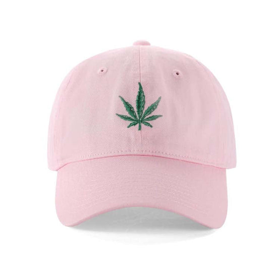 Low-Crown 6-Panel Embroidered Leaf Cap-Pink