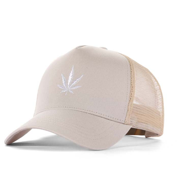 High-Crown 5-Panel Mesh Trucker Cap-Beige