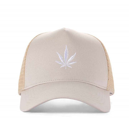 High-Crown 5-Panel Mesh Trucker Cap-Beige