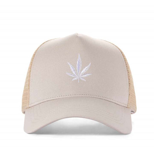 High-Crown 5-Panel Mesh Trucker Cap-Beige