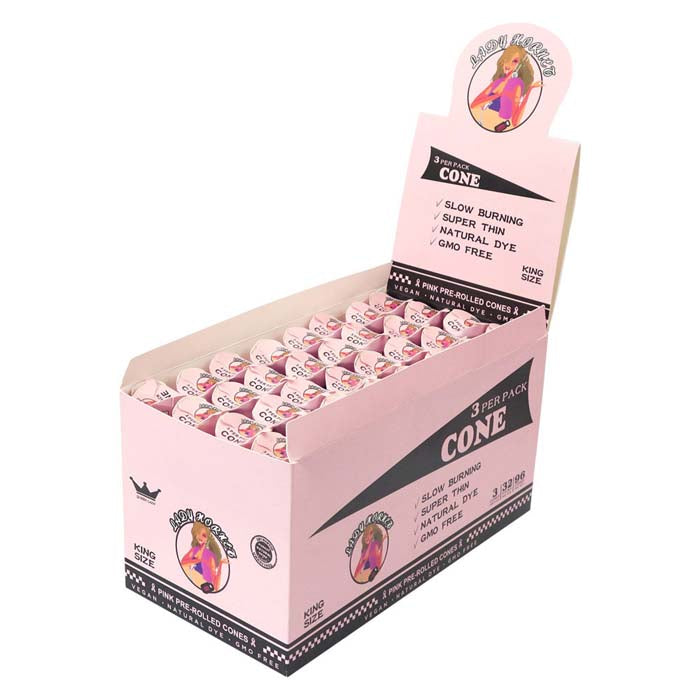 LADY HORNET | Pink King Size Pre-Rolled Cones – 3pcs/Pack, 32 Packs/Box