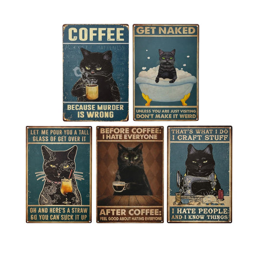 Funny Cat Vintage Metal Posters – 29 × 20 cm (Assorted Designs)