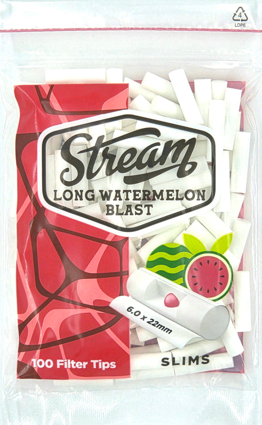 STREAM | Slims Long Watermelon Blast RYO Filters Display Carton - 10 Bags (Watermelon Capsule Type)