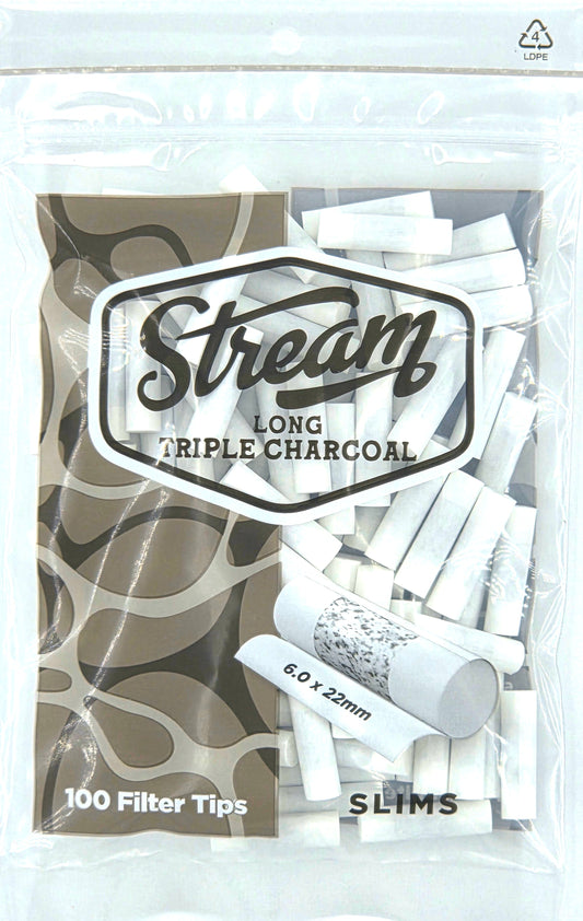 STREAM | Slims Long Triple Charcoal RYO Filters Display Carton - 10 Bags (Charcoal Type)