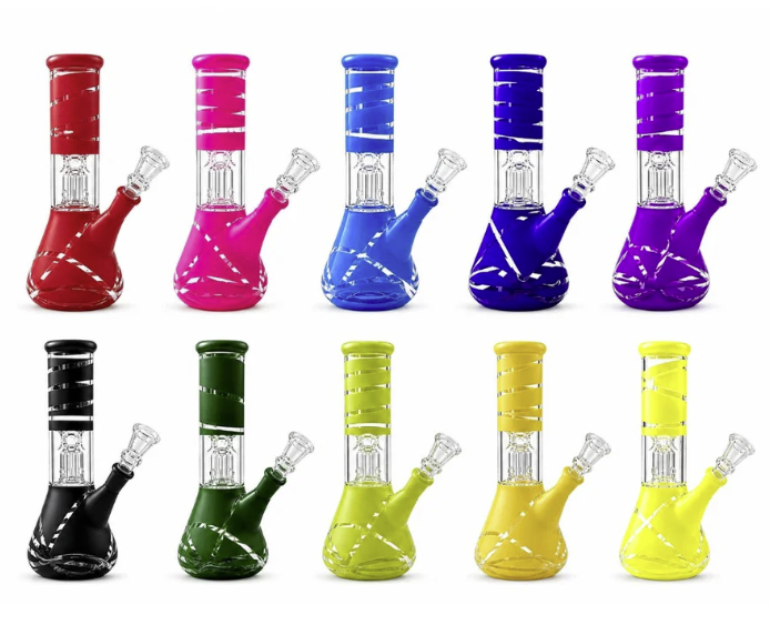 8” Color Spiral Beaker Bong – Built-In Perc