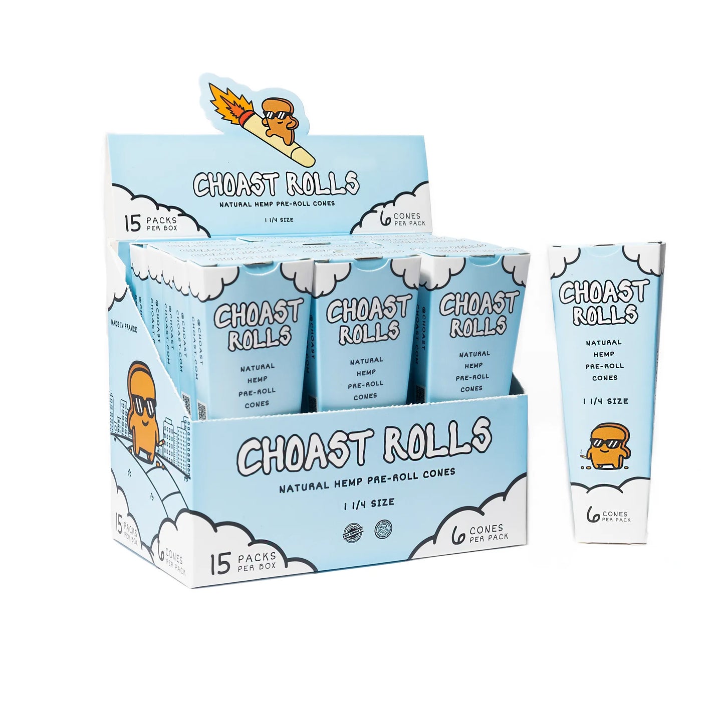 Choast Rolls | 6 Pack 1 1/4 Hemp Cones - 15 Packs Per Box | Made In France_0