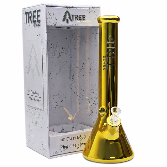 Tree Glass | 15" 7mm Beaker Gold Glass Bong