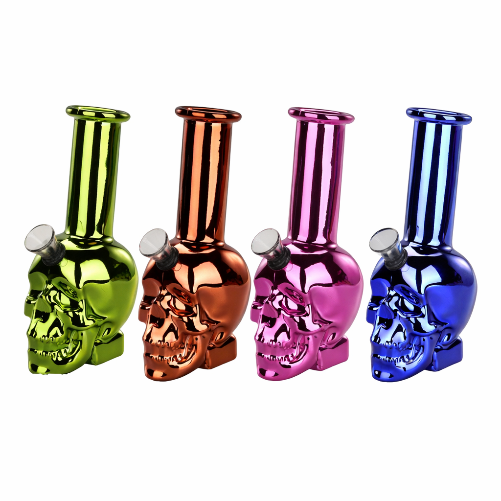 6″ Chrome Reaper Skull Edition Mini Glass Bong – Metallic Finish [JBLMIN-05-16]