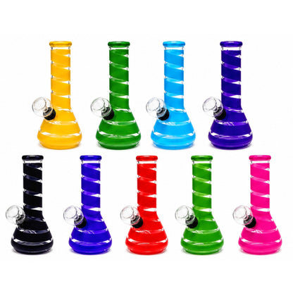 6" Spiral Stripe Mini Glass Beaker Bong – Assorted Colors
