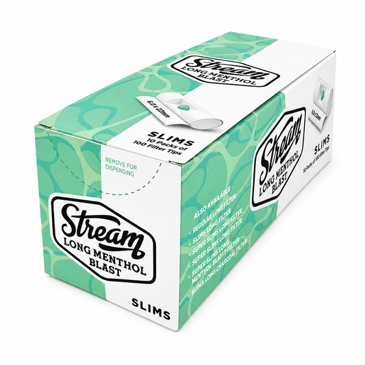STREAM | Slims Long Menthol Blast RYO Filters Display Carton - 10 Bags (Menthol Capsule Type)
