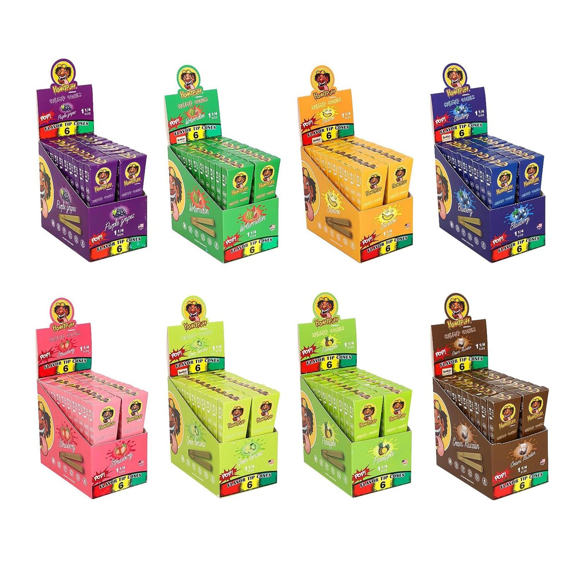 Honeypuff | 1 1/4 Size Fruit flavor tip 6pk Hemp cones Box of 20_0