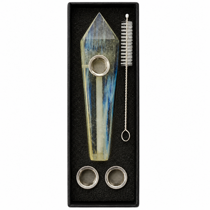 Acid Secs | Clear with Blue and Yellow Inclusions Quartz Crystal Pipe with Choke