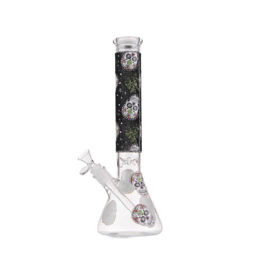 14" Graphic with cubic zirconia decor glass beaker water bong [AK19-308I]