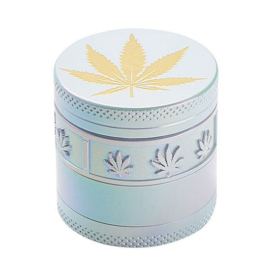 4 Parts Zinc grinder, White Rainbow Top Golden Stamp Leaf Design [AM50-4]_0