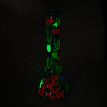 10" 3D Under The Sea Design Glass Beaker Bong-Glow in the dark