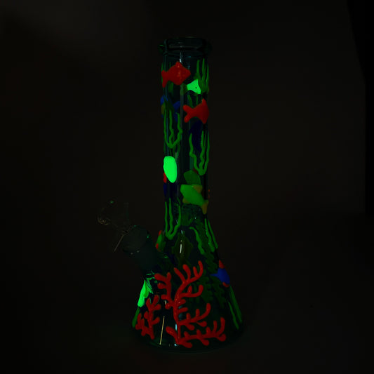 10" 3D Under The Sea Design Glass Beaker Bong-Glow in the dark