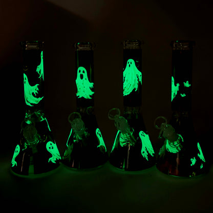 10" Cute Ghost Design Glass Beaker Bong-Glow in the dark
