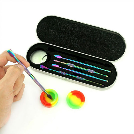 6 Pcs 440 Stainless Steel Dabber Tool Set with silicone jar-Rainbow [SMKE-103]
