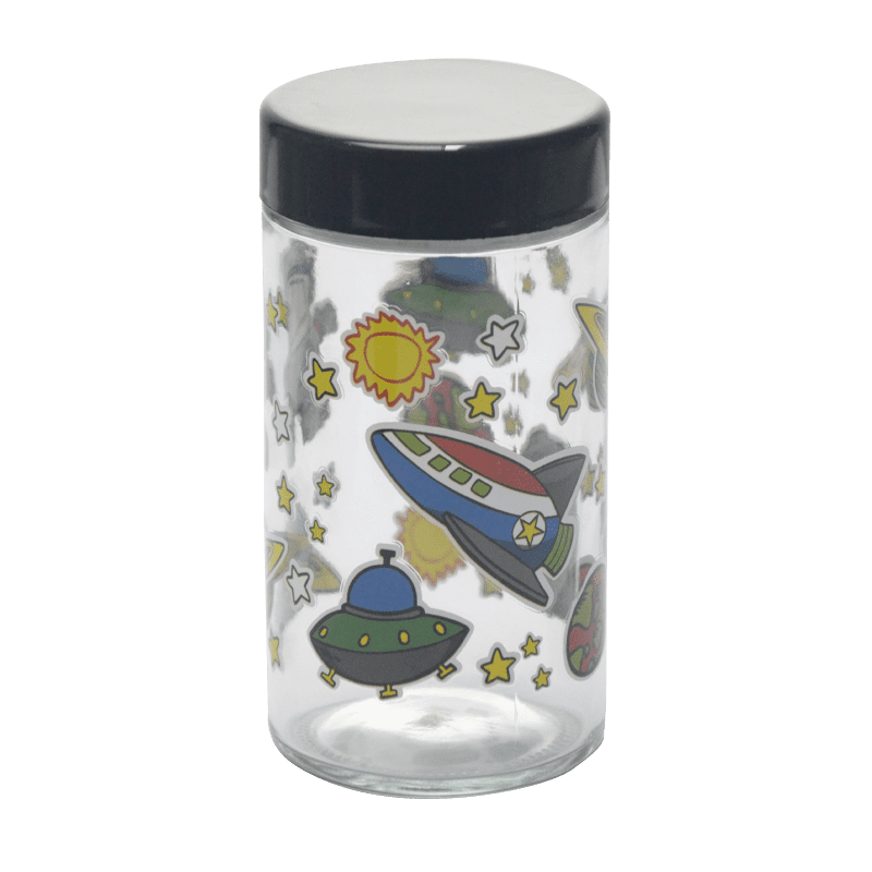 180ml Glass Storage Jar with Sticker Design – Compact & Stylish [SMKZ-145]