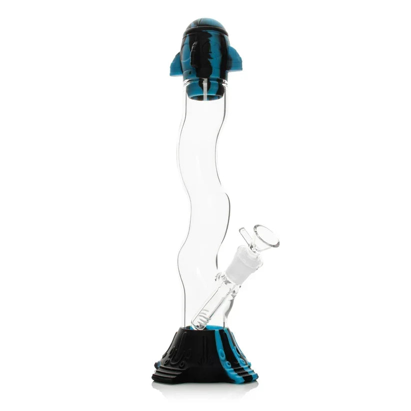 Lit Silicone 13.5" Rocket Launch Water Pipe with glass bowl