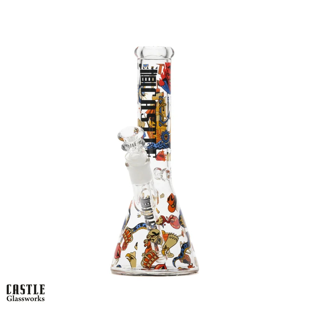 10" Tattoo Beaker Bong - 5mm Thick Glass