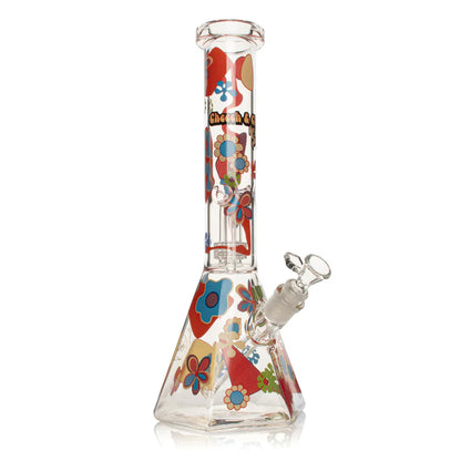 Cheech & Chong® Glass | 15" Tall Clear Power To The Flower Dual Chamber Hex Beaker Base Water Pipe