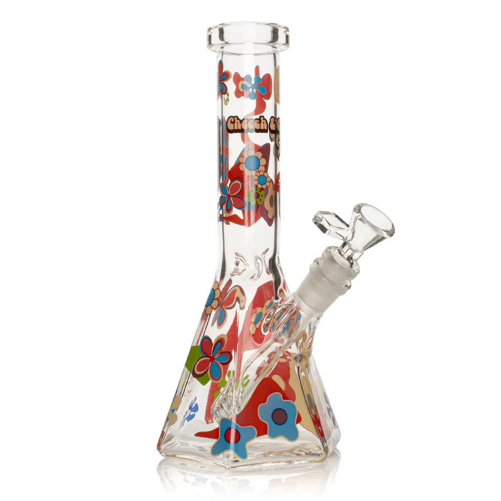 Cheech & Chong® Glass | 10" Tall Clear Power To The Flower Hex Beaker Base Water Pipe