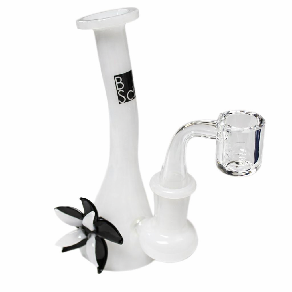 BoroSci | 5.5" Bent Neck Flower Mini Beaker with Banger Glass Rig