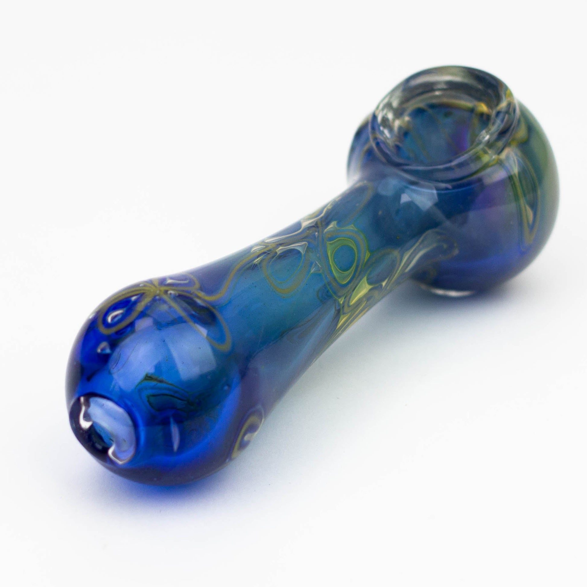 5" Gold fumed blue glass hand pipe_1