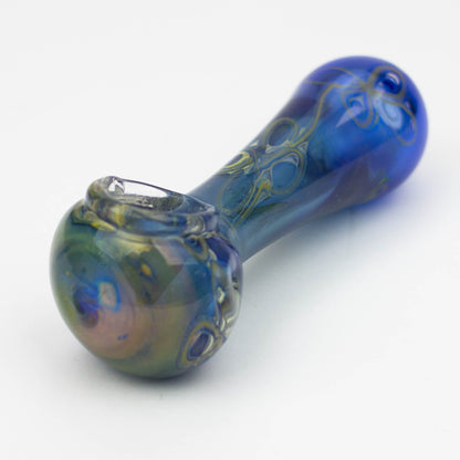5" Gold fumed blue glass hand pipe_2