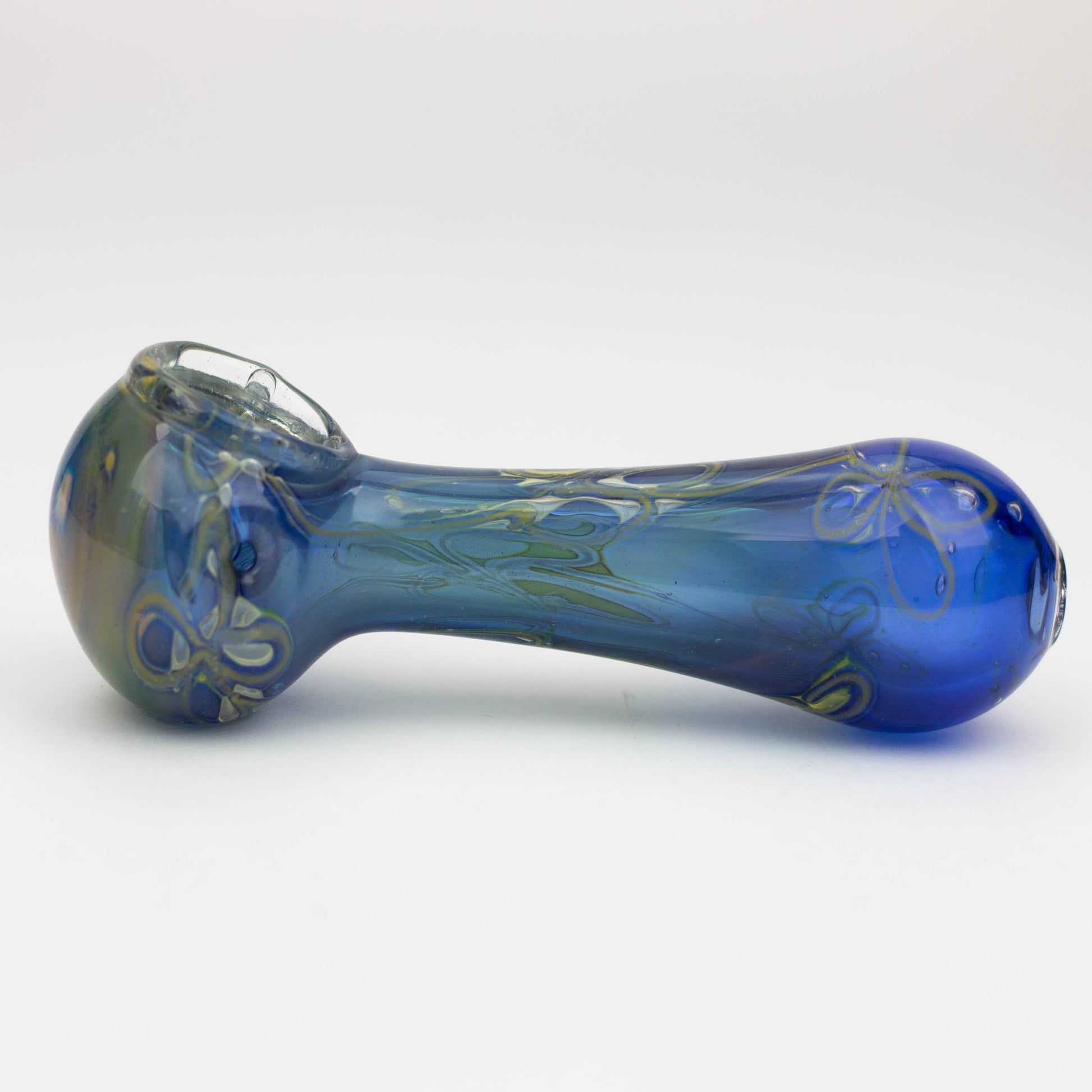 5" Gold fumed blue glass hand pipe_3