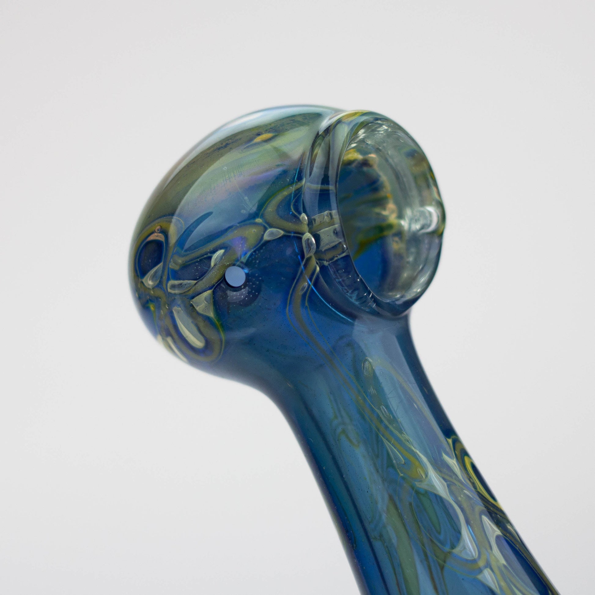 5" Gold fumed blue glass hand pipe_5
