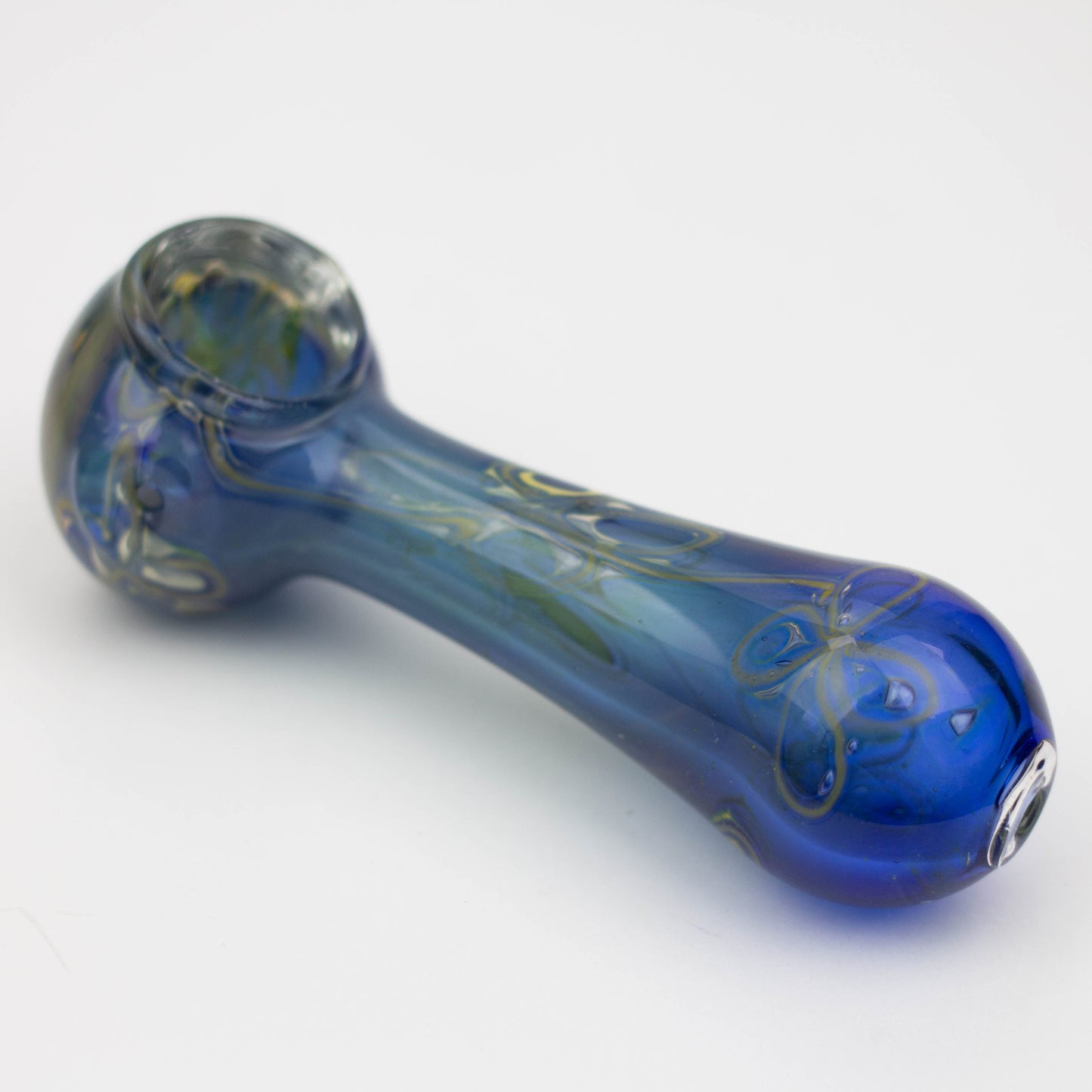 5" Gold fumed blue glass hand pipe_0