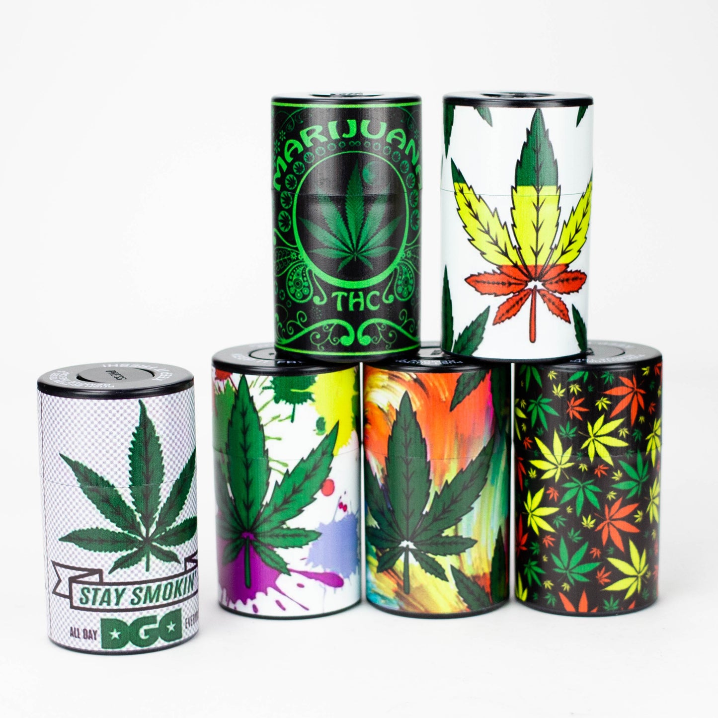 Air tight Stash Jars with Green Leaf Designs Box of 6_1