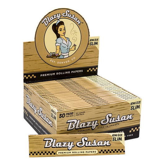 Blazy Susan | Unbleached king size slim Rolling paper Box of 50_0