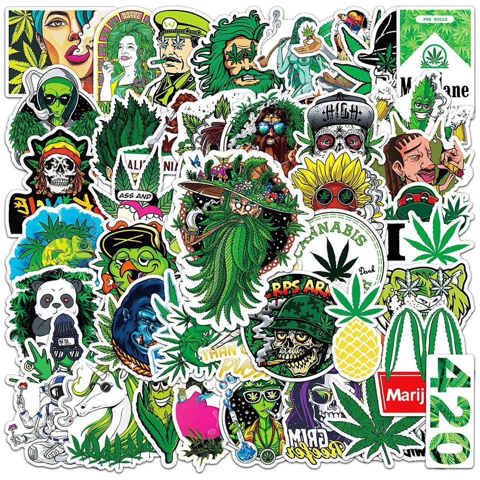 50pcs Assorted Cannabis Design Stickers_3
