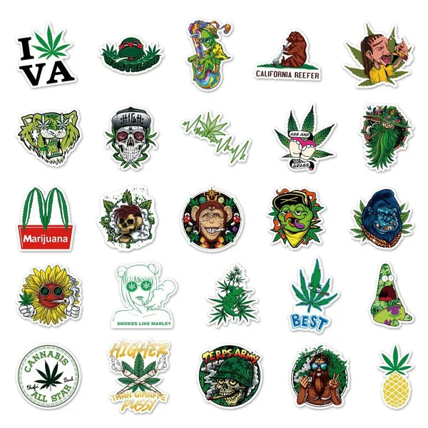 50pcs Assorted Cannabis Design Stickers_2