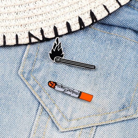 Cigarette and Match Enamel Pin