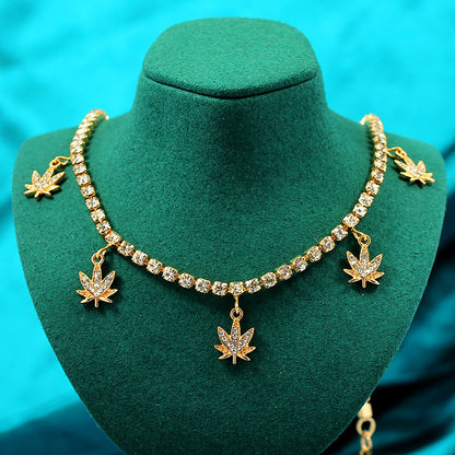 Leaf Crystal Pendant Necklace
