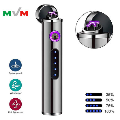 Portable Electronic Lighter USB Arc pipe Lighter with LED Button and Battery Indicator [MLT233]_3