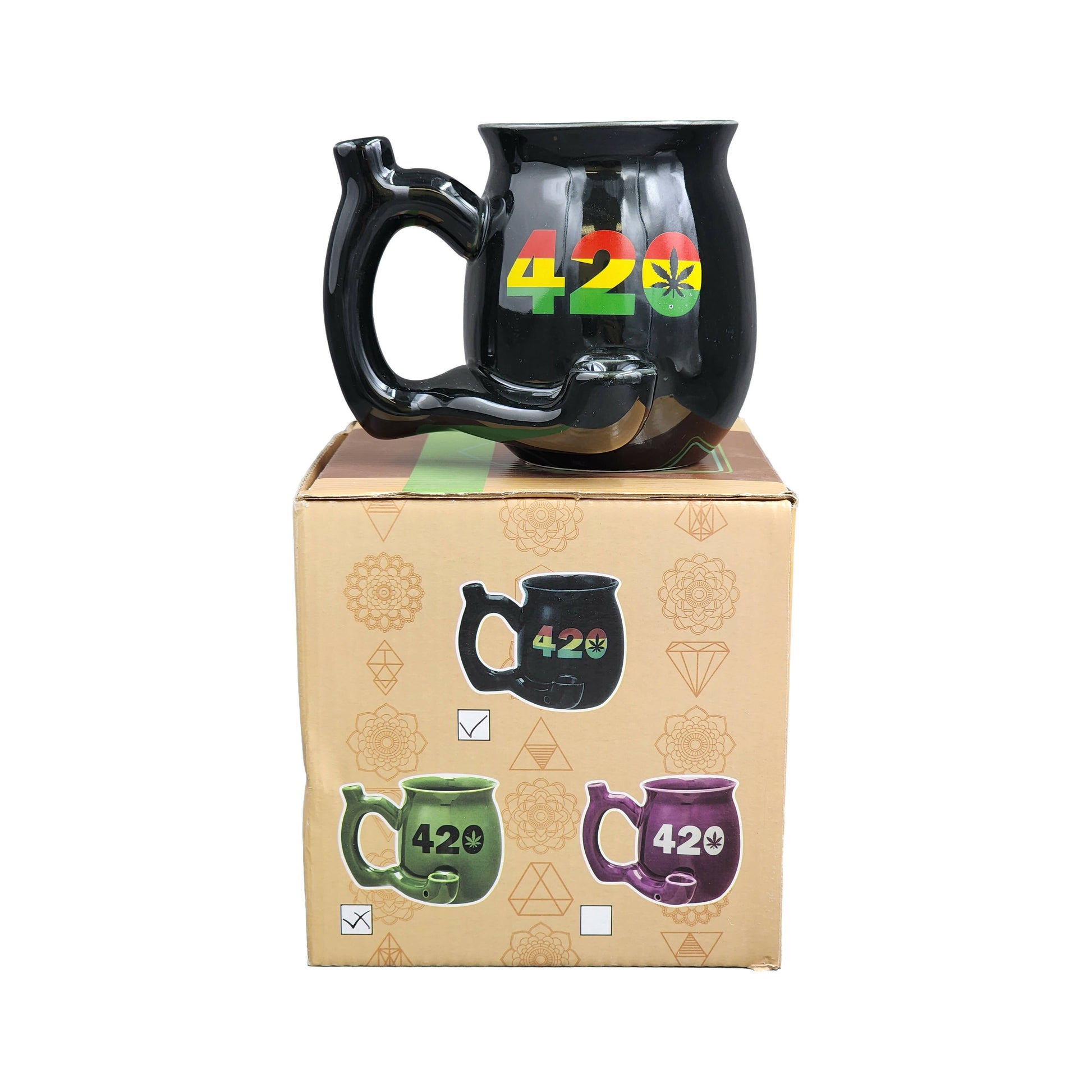 420 Mug - Black Mug with Rasta Colors_4